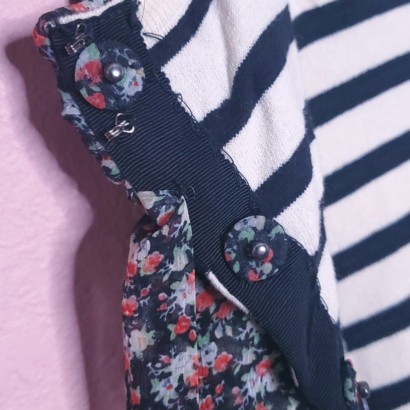 Anthropologie Moth Striped Floral Bow Scarf Peplum Button Front Cardigan - Picture 6 of 11